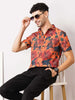 Men's Orange Slim Fit Printed Casual Shirt