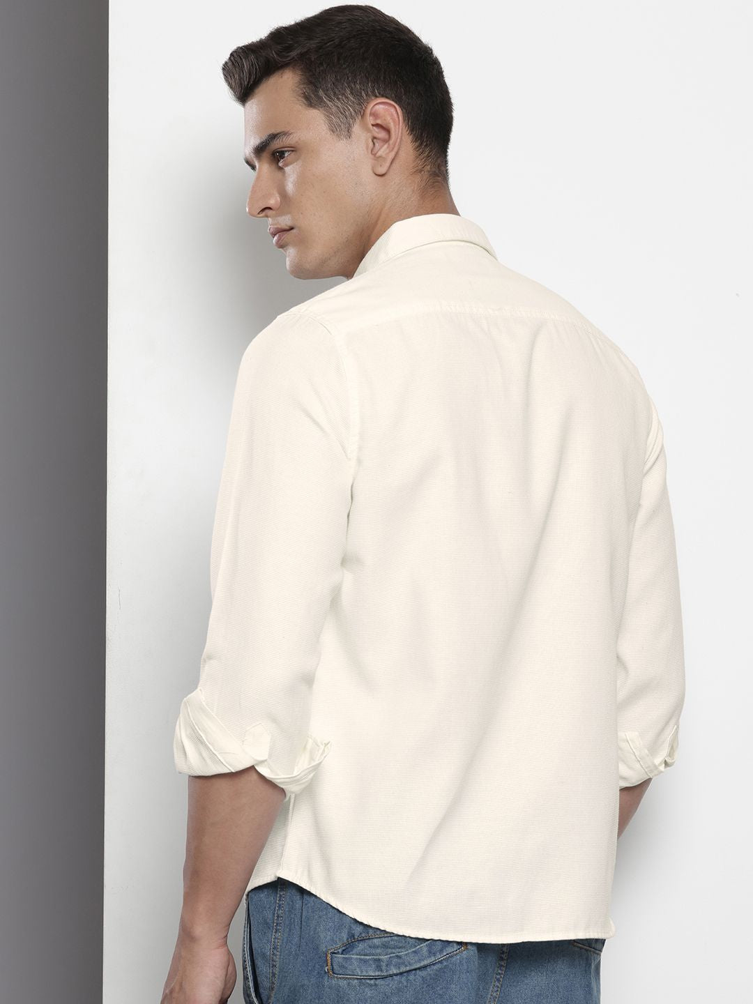 Men's Cream Regular Fit Floral Printed Resort Wear Shirt