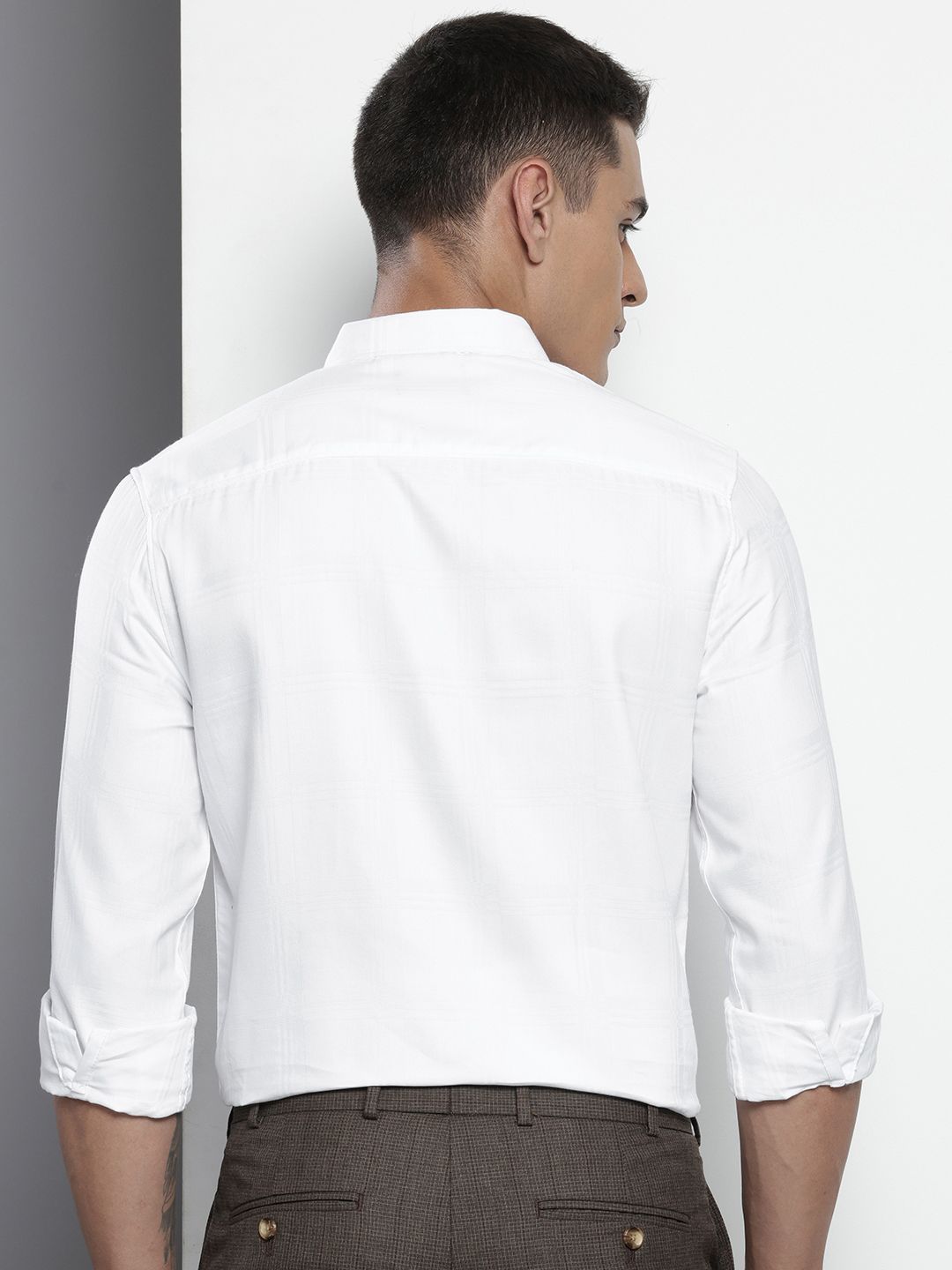 Men's White Slim Fit Textured Party Wear Shirt