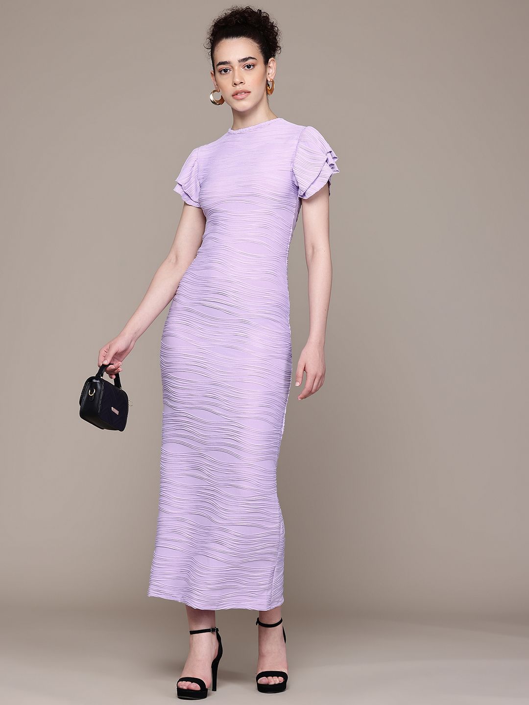 Women Regular Fit Purple Half Sleeves Dress