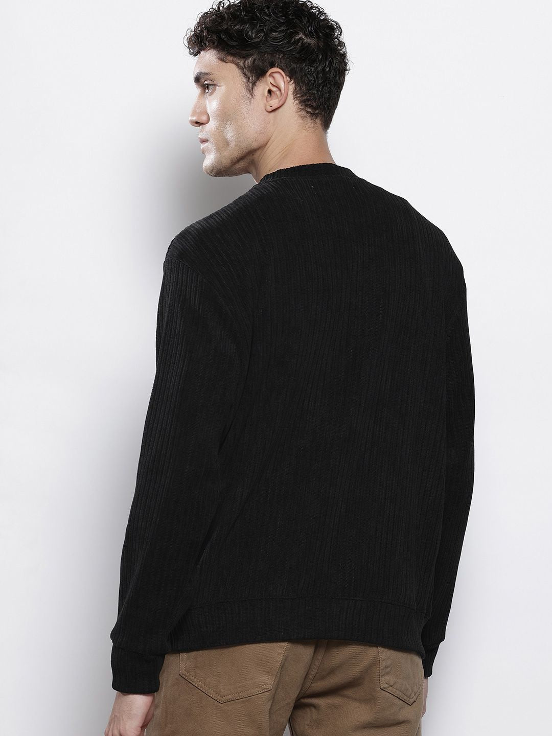 Men's Black Relaxed Fit Textured Street Sweatshirt