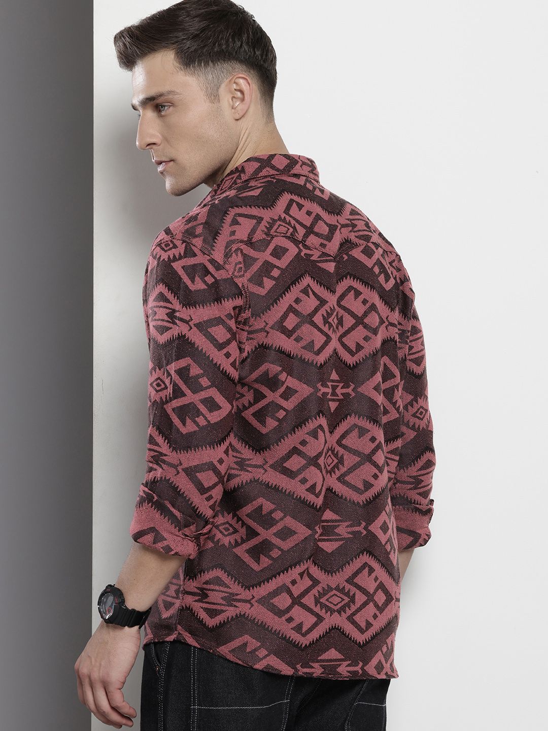 Men's Pink Relaxed Fit Textured Casual Shirt