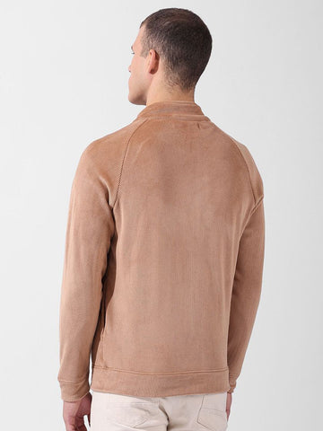 Men's Brown Regular Fit Textured Casual Sweatshirt