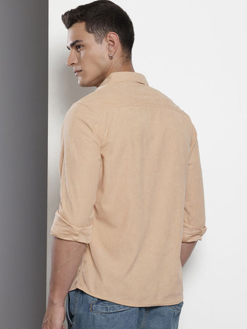 Men's Beige Regular Fit Solid Casual Shirt