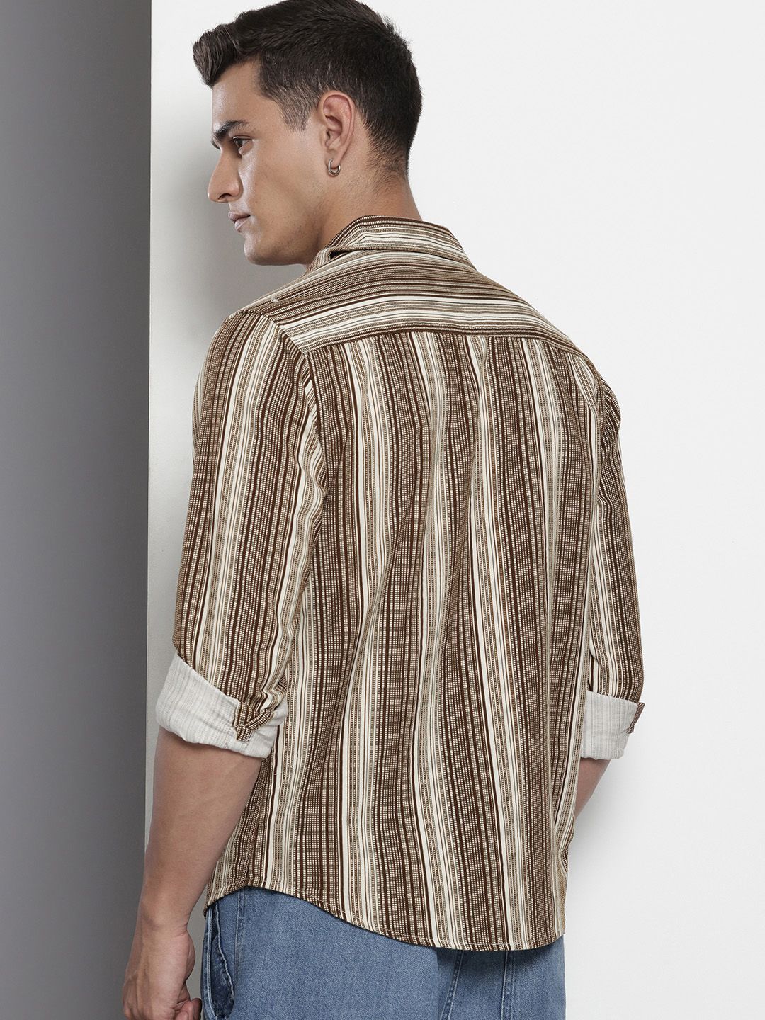 Men's Khaki Regular Fit Printed Casual Shirt