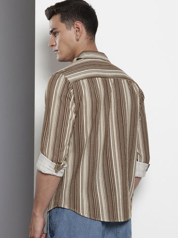 Men's Khaki Regular Fit Printed Casual Shirt