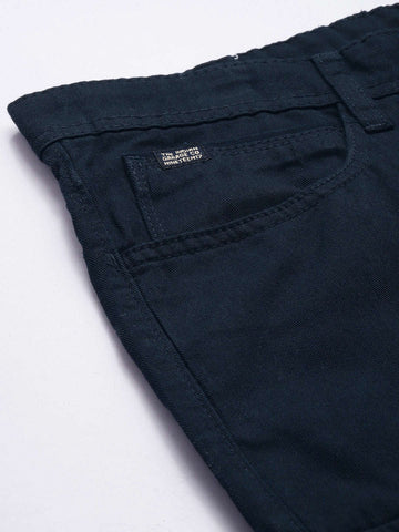 Men's Solid Navy Cuffed Cargo Pant