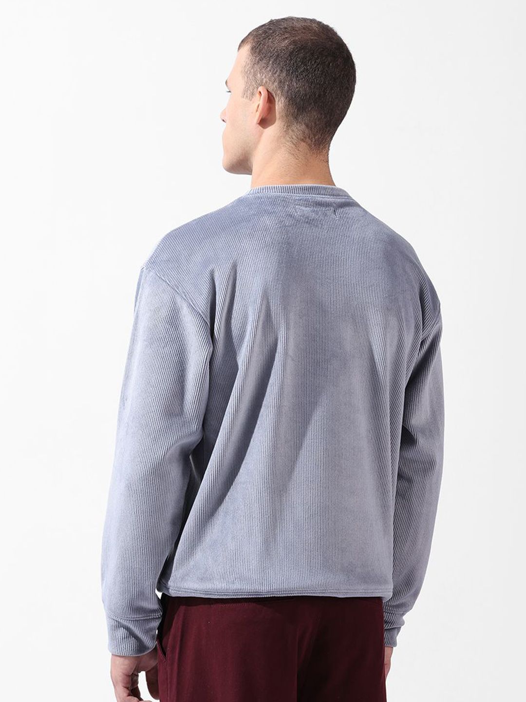 Men's Grey Oversized Fit Textured Casual Sweatshirt