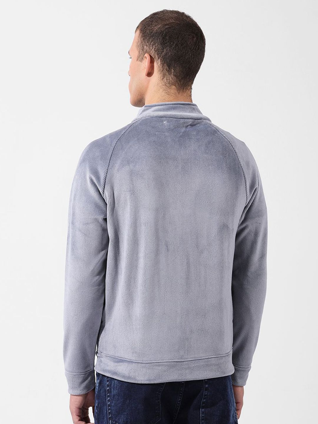 Men's Grey Regular Fit Textured Casual Sweatshirt
