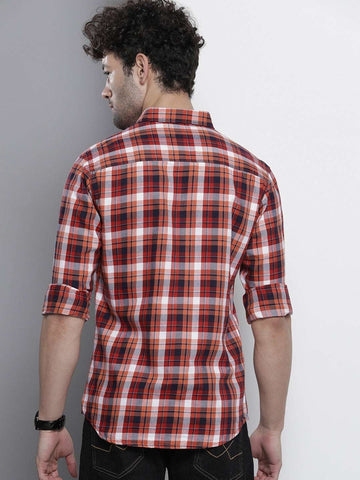 Men's Red Slim Fit Checkered Casual Shirt
