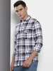 Men's Blue Slim Fit Checked Casual Shirt
