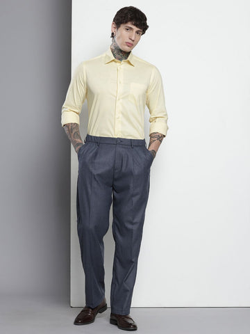 Men's Navy Blue Relaxed Fit Formal Trousers