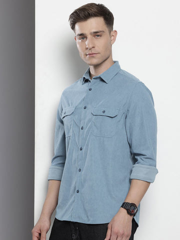 Men's Blue Regular Fit Solid Casual Shirt