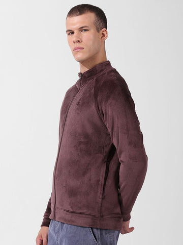 Men's Brown Regular Fit Textured Casual Sweatshirt