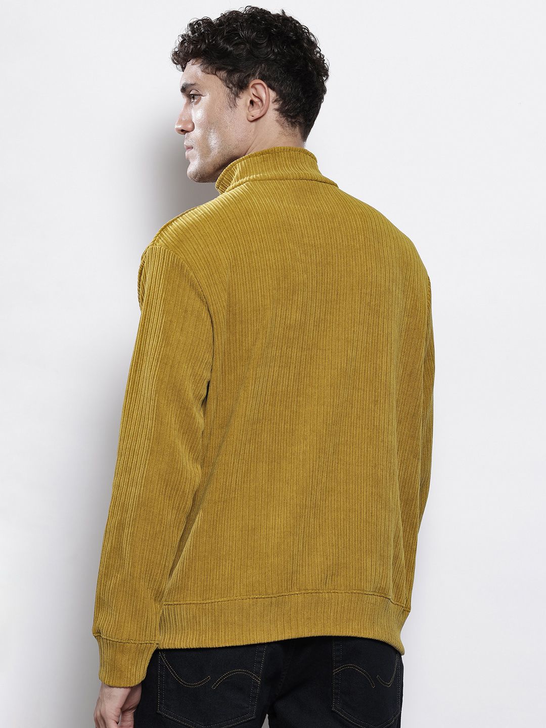 Men's Yellow Relaxed Fit Textured Street Sweatshirt