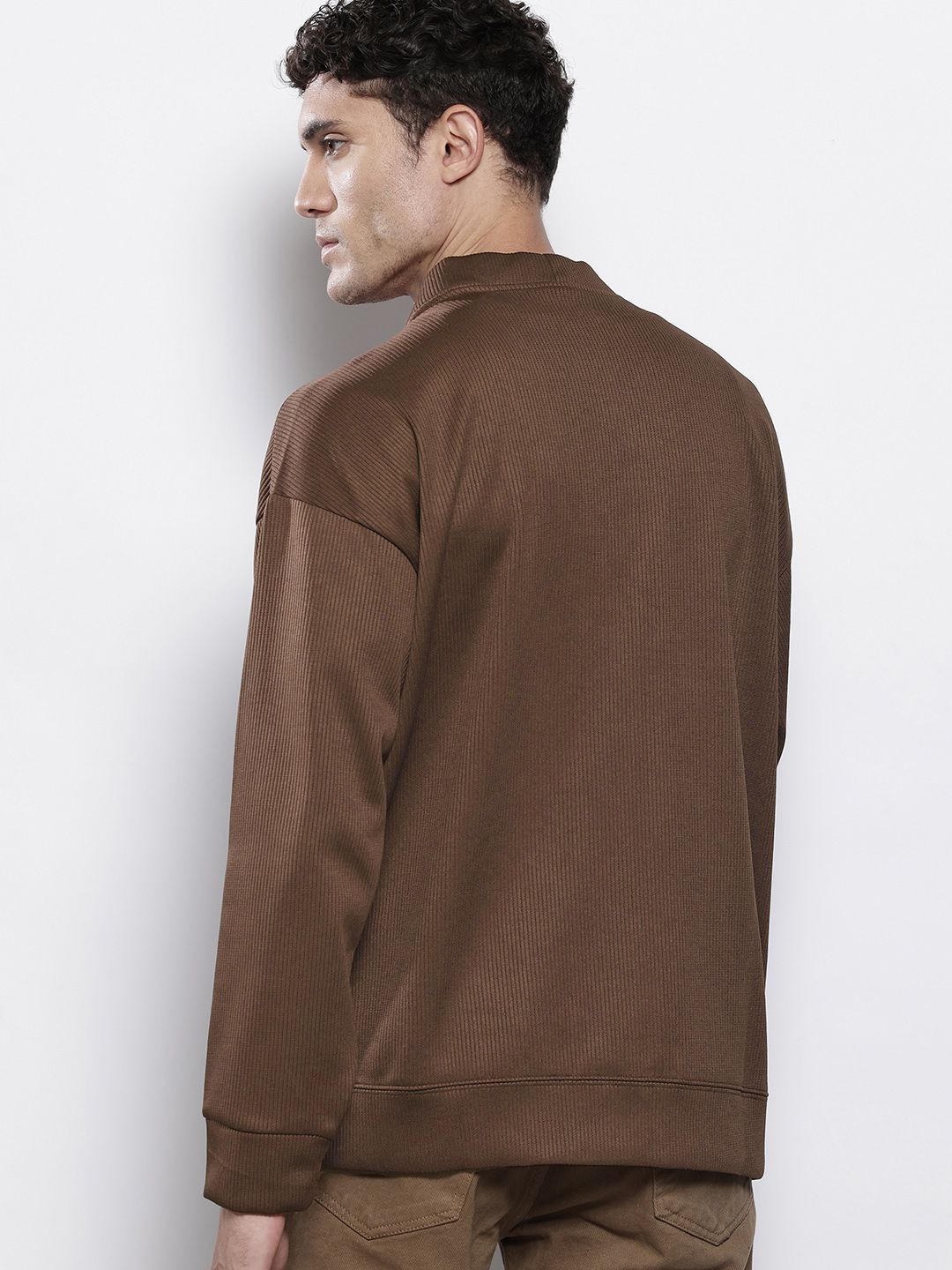 Men's Brown Oversized Fit Textured Casual Sweatshirt