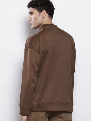Men's Brown Oversized Fit Textured Casual Sweatshirt