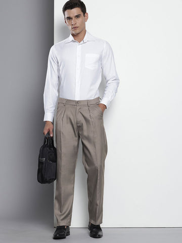 Men's Grey Relaxed Fit Formal Trousers