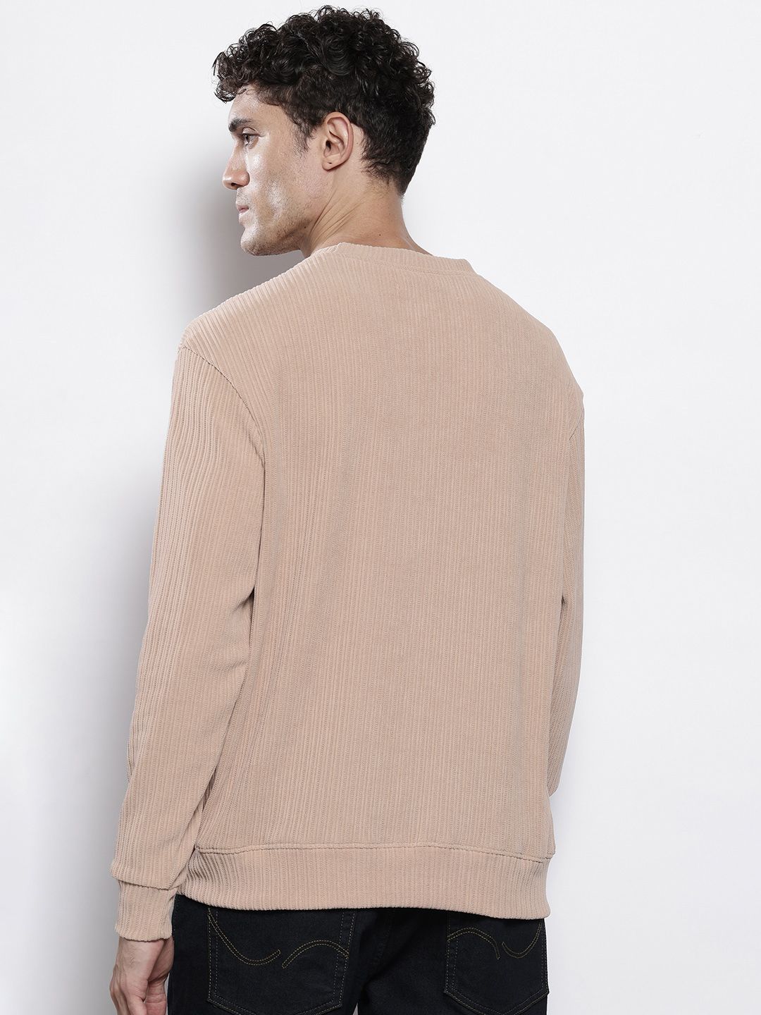 Men's Beige Relaxed Fit Textured Street Sweatshirt