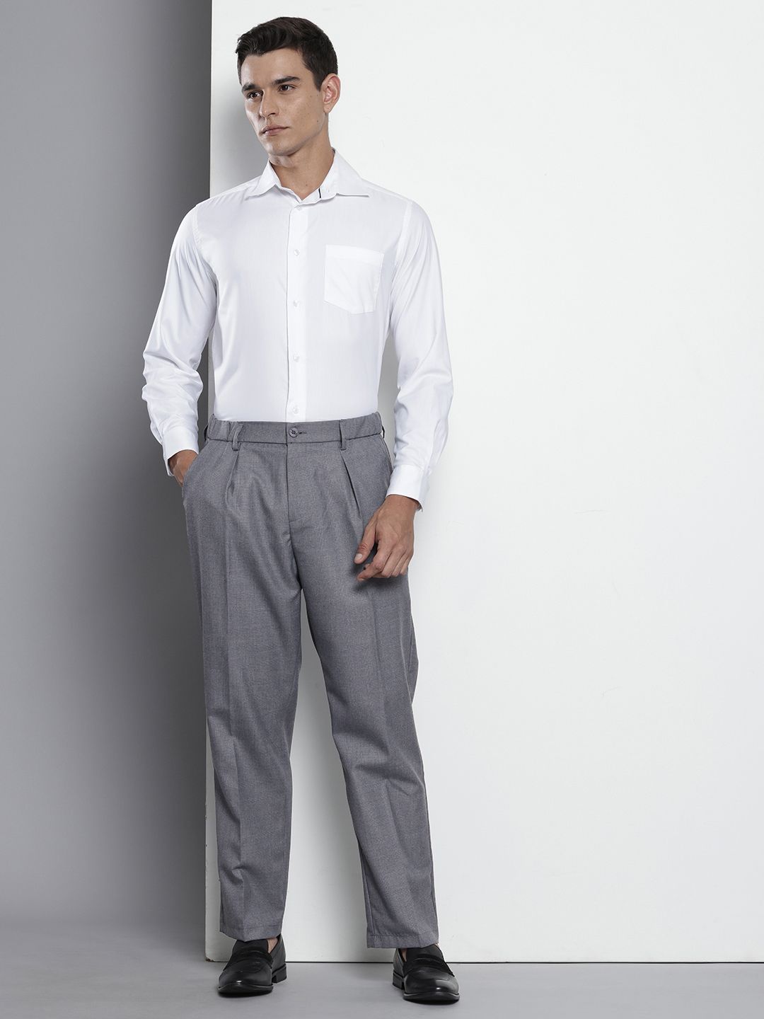 Men's Grey Relaxed Fit Formal Trousers