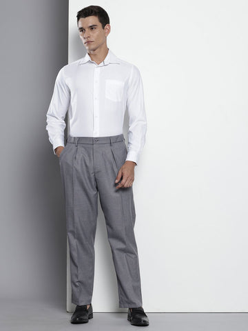 Men's Grey Relaxed Fit Formal Trousers