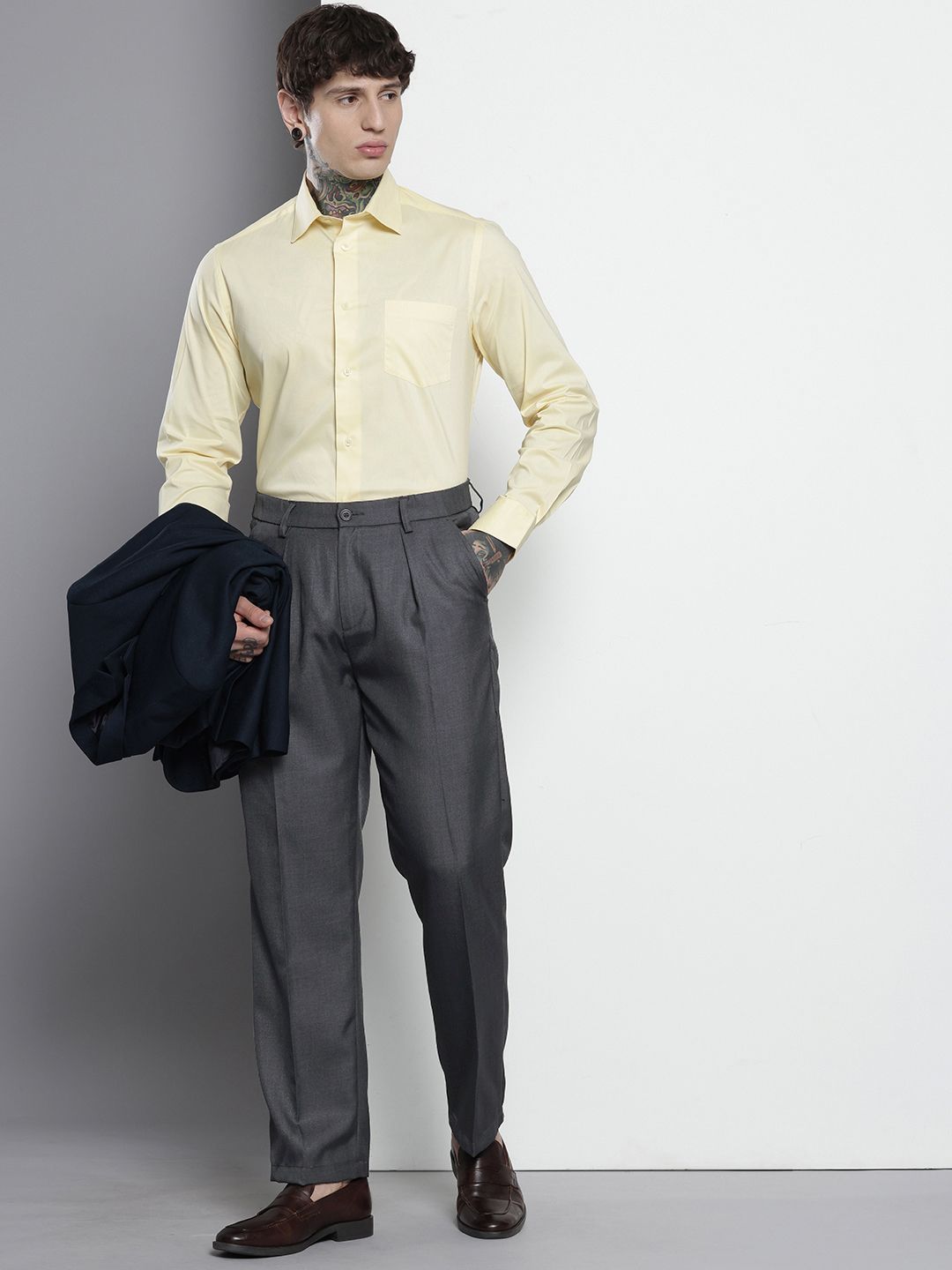 Men's Navy Blue Relaxed Fit Formal Trousers