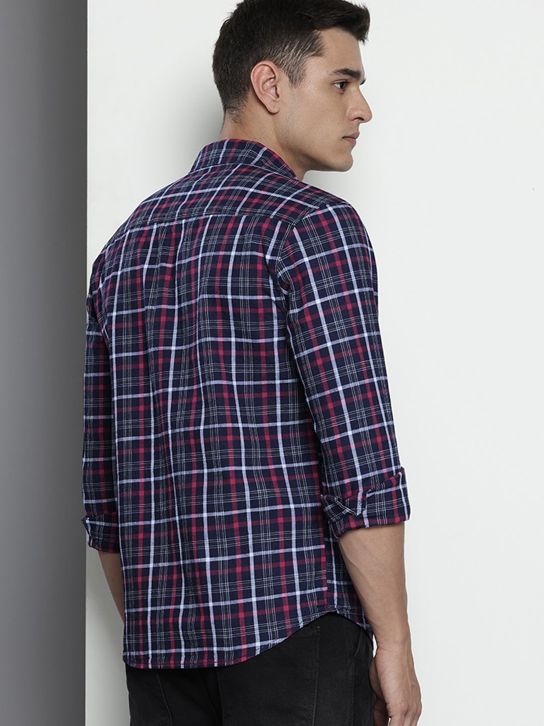 Men's Blue Slim Fit Checked Casual Shirt