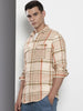 Men's Beige Slim Fit Checked Casual Shirt