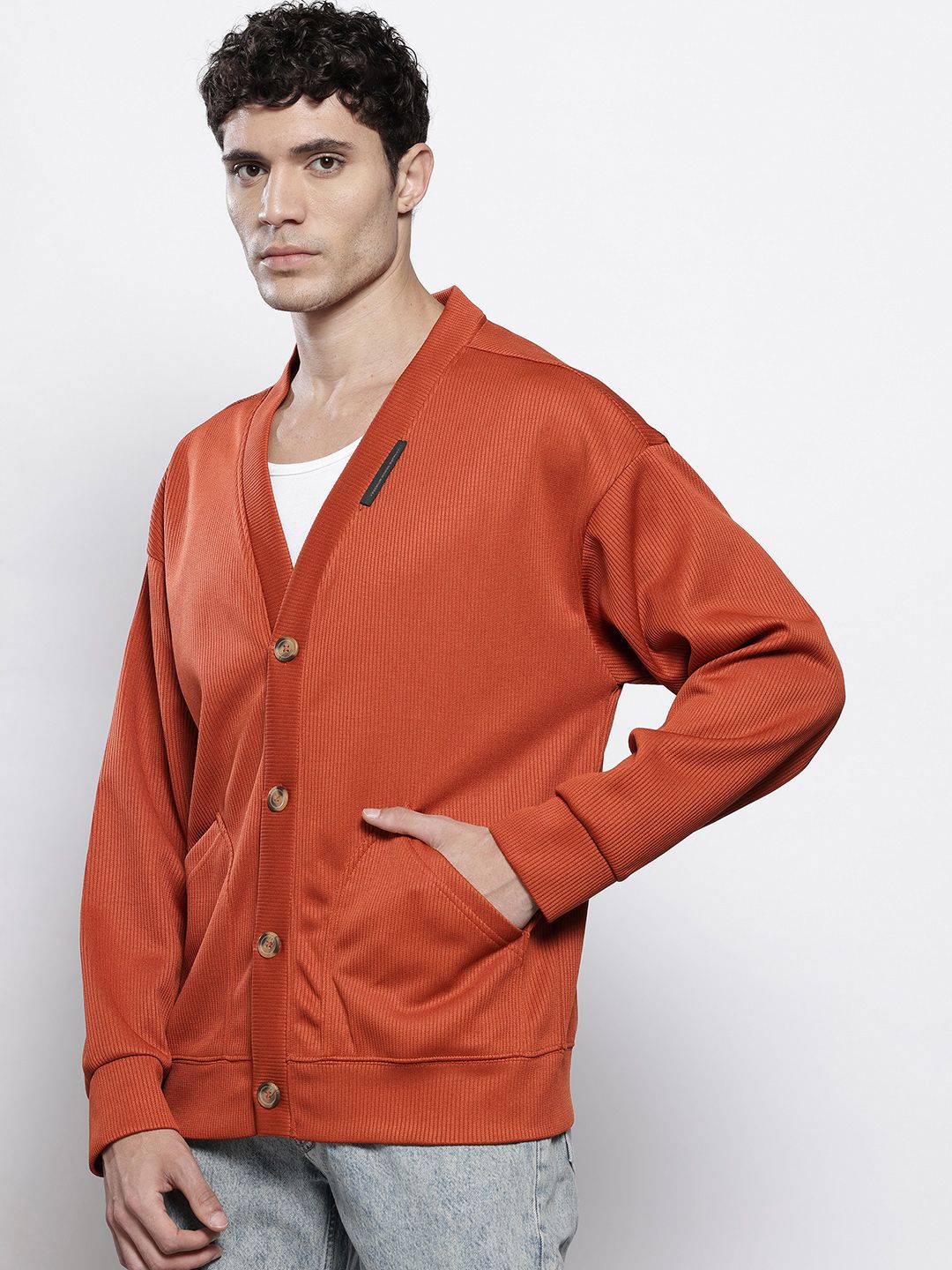 Men's Rust Oversized Fit Textured Casual Sweatshirt