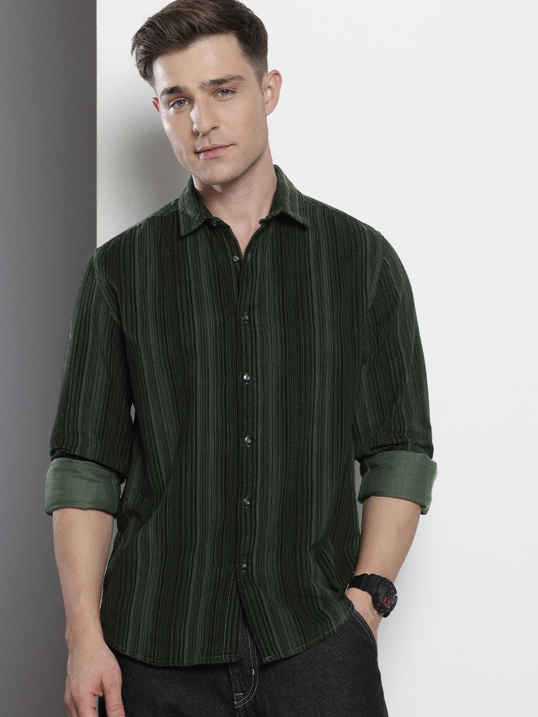 Men's Green Regular Fit Printed Casual Shirt