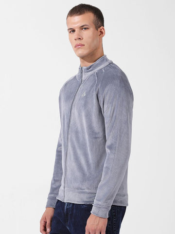 Men's Grey Regular Fit Textured Casual Sweatshirt