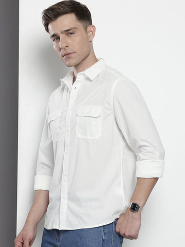 Men's White Regular Fit Solid Casual Shirt