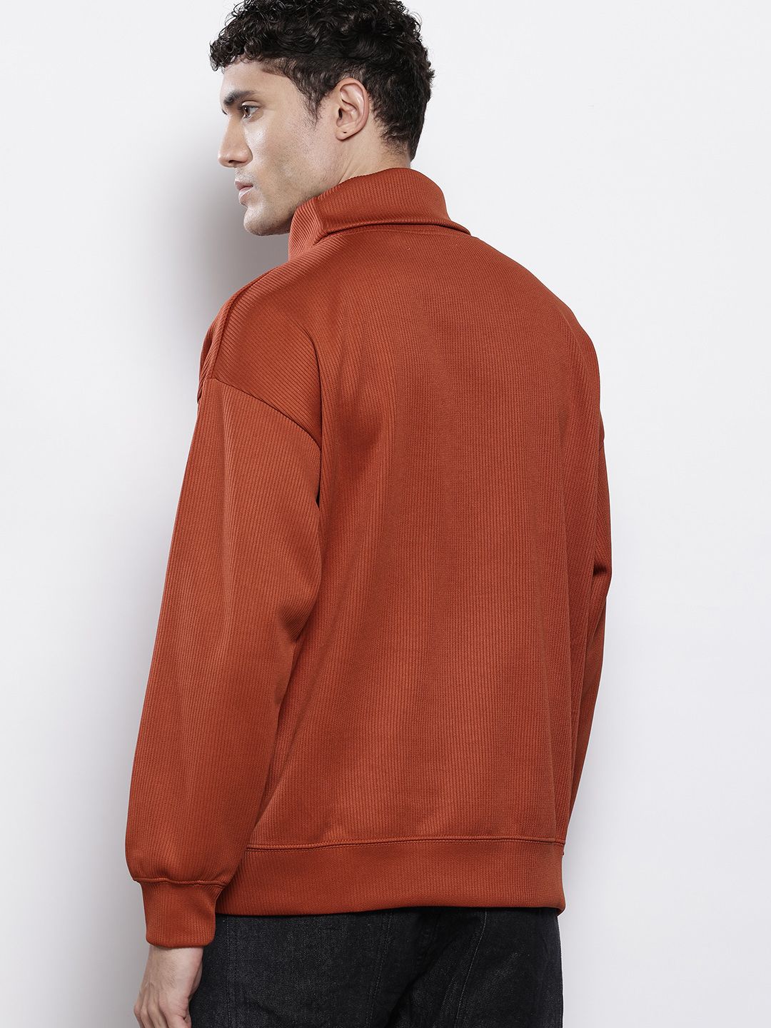 Men's Rust Relaxed Fit Textured Casual Sweatshirt