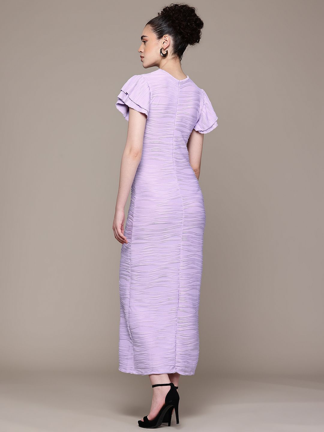 Women Regular Fit Purple Half Sleeves Dress