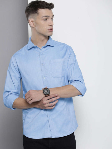 Men's Blue Regular Fit Solid Formal Shirt