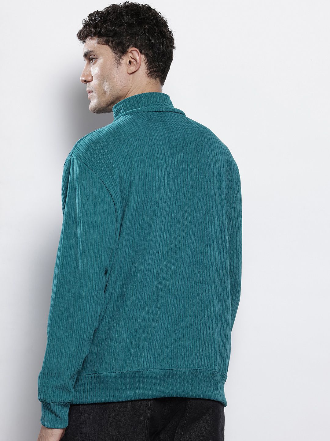Men's Teal Relaxed Fit Textured Street Sweatshirt