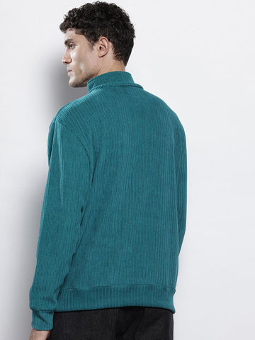 Men's Teal Relaxed Fit Textured Street Sweatshirt