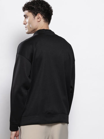Men's Black Oversized Fit Textured Casual Sweatshirt