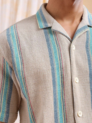 Men's White Relaxed Fit Striped Casual Shirt