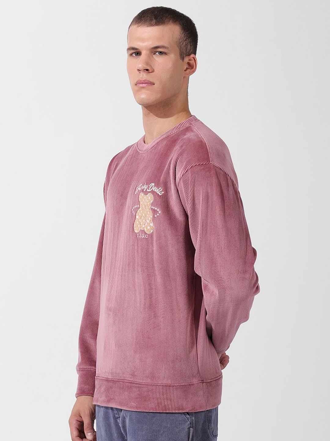 Men's Brown Oversized Fit Textured Casual Sweatshirt