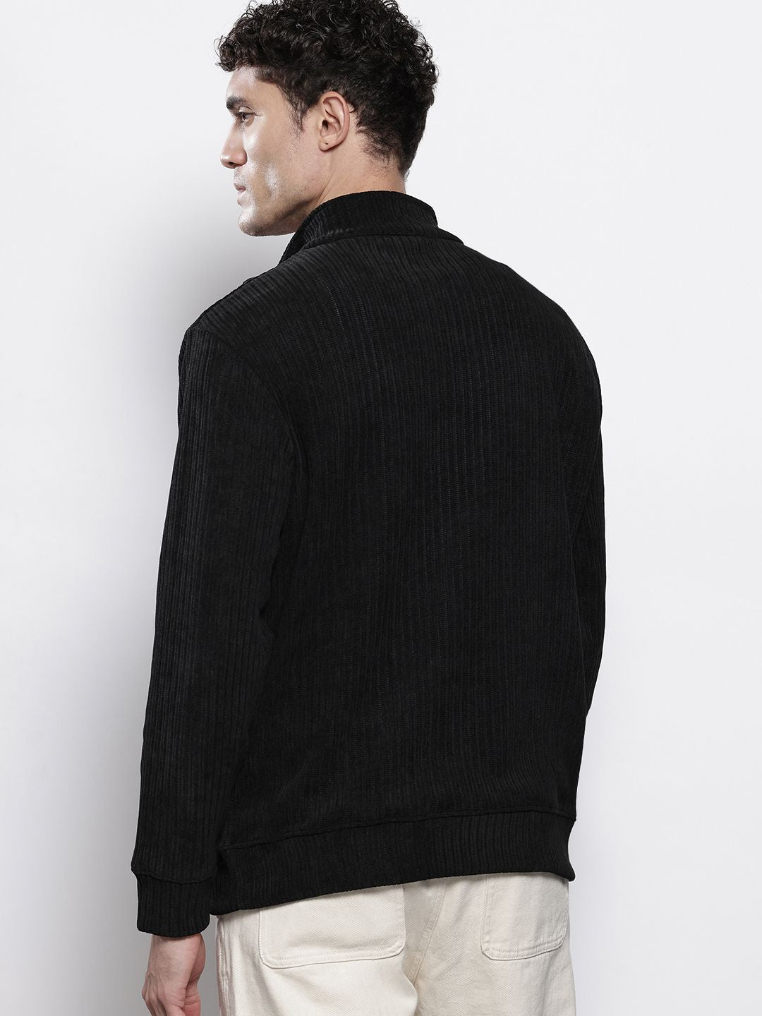 Men's Black Relaxed Fit Textured Street Sweatshirt