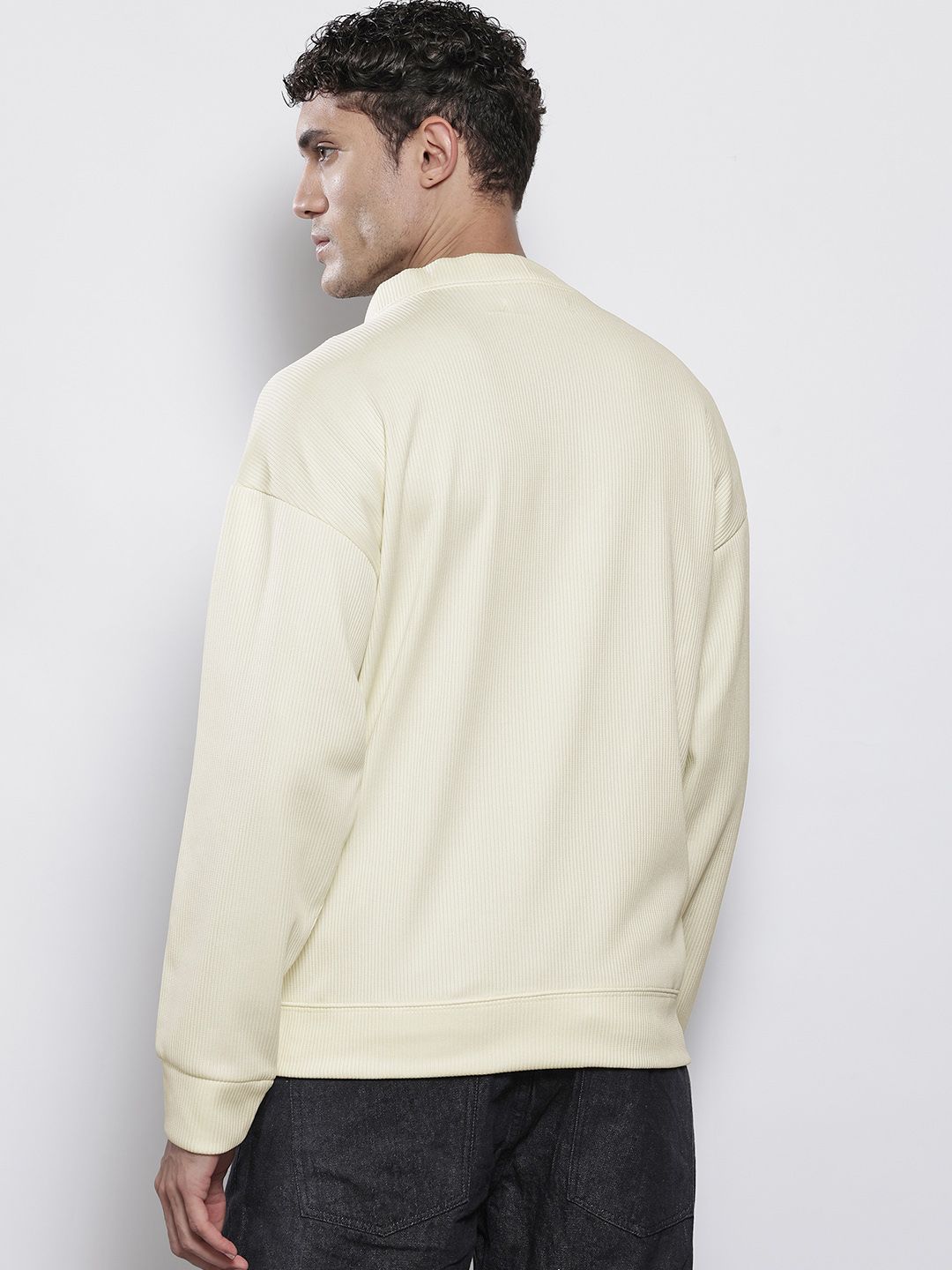 Men's White Oversized Fit Textured Casual Sweatshirt