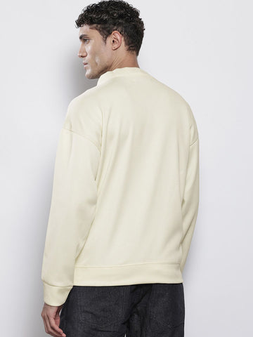 Men's White Oversized Fit Textured Casual Sweatshirt