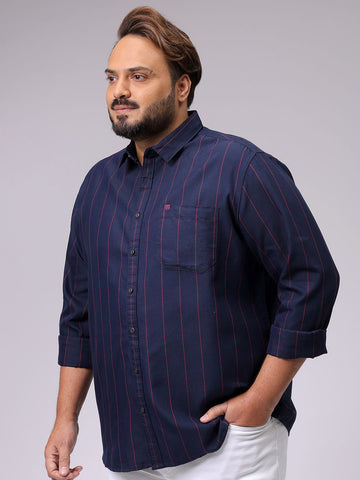 Men's Navy Regular Fit Striped Casual Shirt