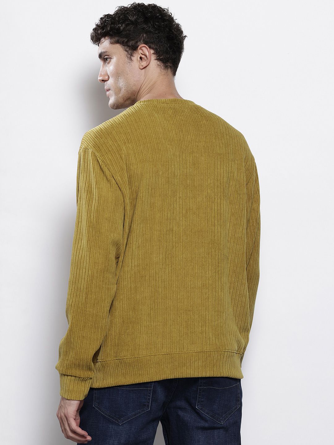 Men's Yellow Relaxed Fit Textured Street Sweatshirt