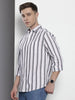 Men's White Slim Fit Striped Casual Shirt