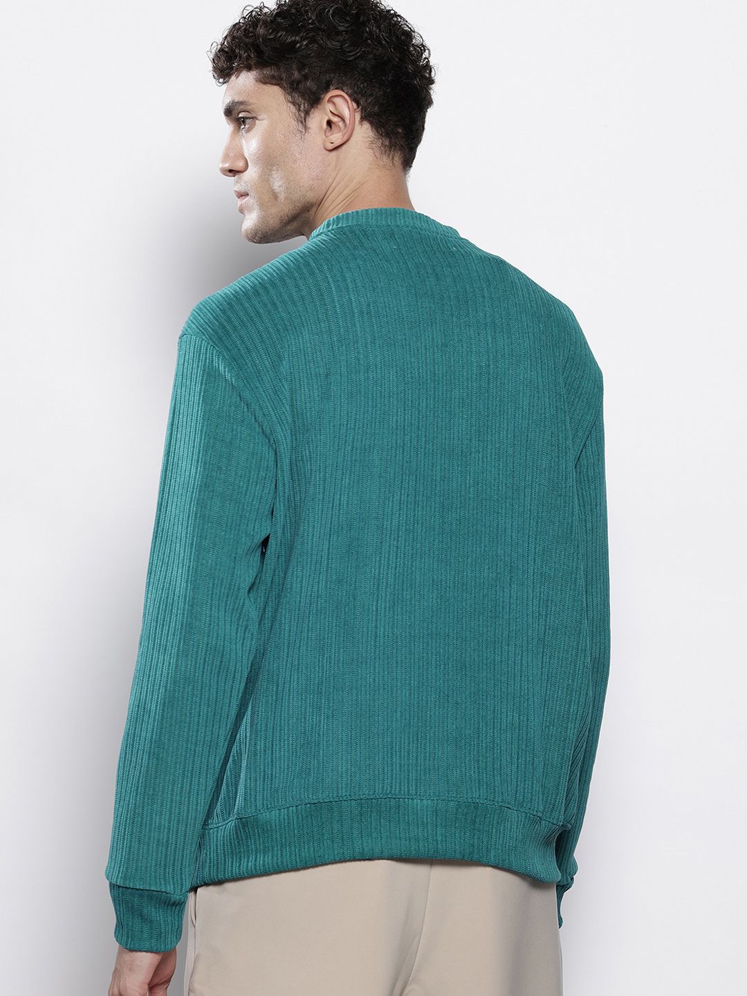 Men's Green Relaxed Fit Textured Street Sweatshirt