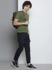 Men's Solid Navy Cuffed Cargo Pant