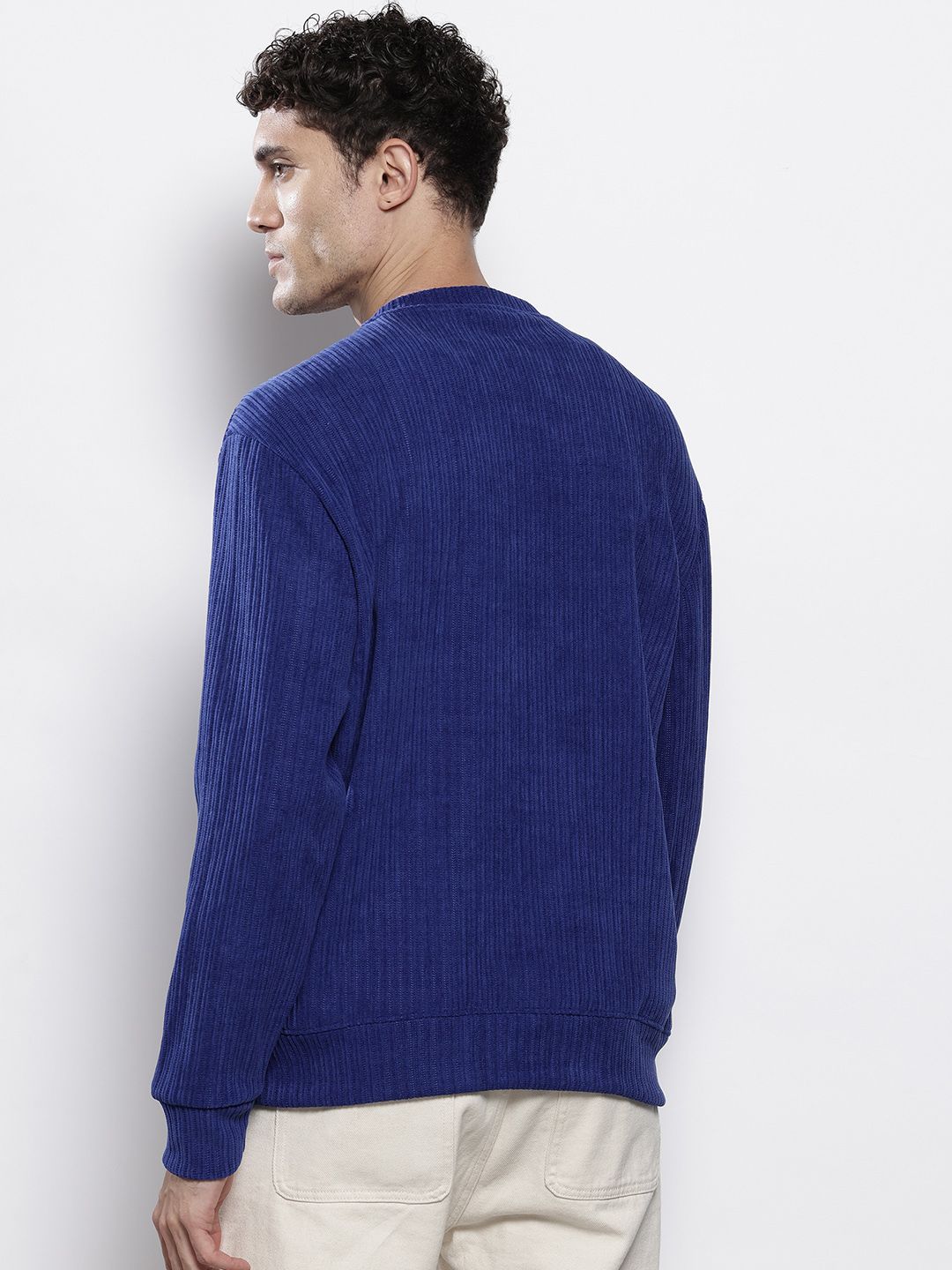 Men's Navy Blue Relaxed Fit Textured Street Sweatshirt