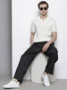 Men's Black Self Design Relax Wide Leg Fit Joggers